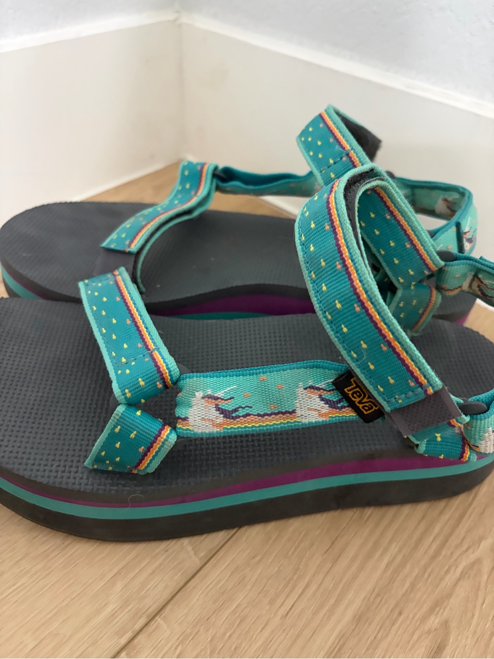 Teva Teal Strap Sandals with Purple Accent